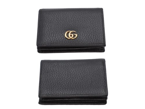 Gucci 456126 Black GG Marmont Flap Leather Card Case Wallet