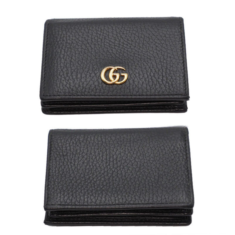 Gucci 456126 Black GG Marmont Flap Leather Card Case Wallet