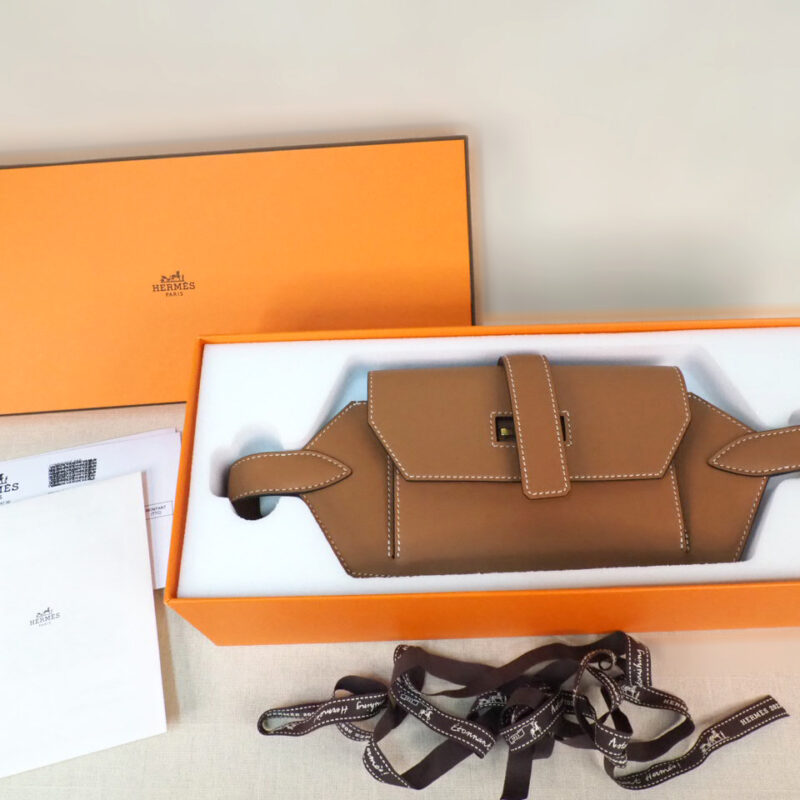 Hermes Cintura Elan Pocket 24 Belt Bag Gold Brown Gold Hardware -XS