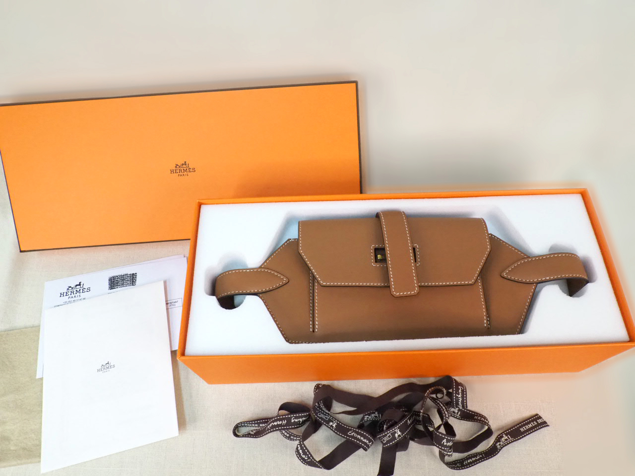 Hermes Cintura Elan Pocket 24 Belt Bag Gold Brown Gold Hardware -XS