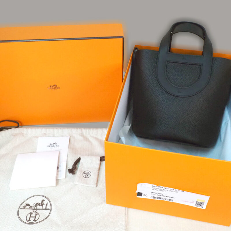 Hermes Picotin In-The-Loop 18 Black/ Caban Clemence Leather Gold Hardware WTU003CP