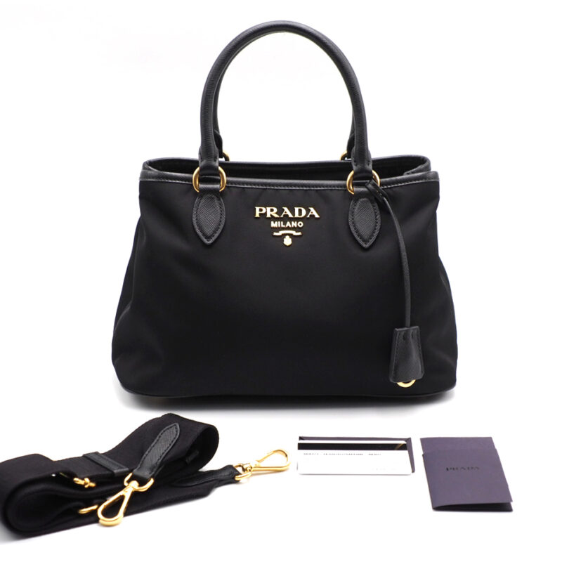 Prada 1BA173 Tessuto/ Saffiano Black Convertible 2-Way Bag