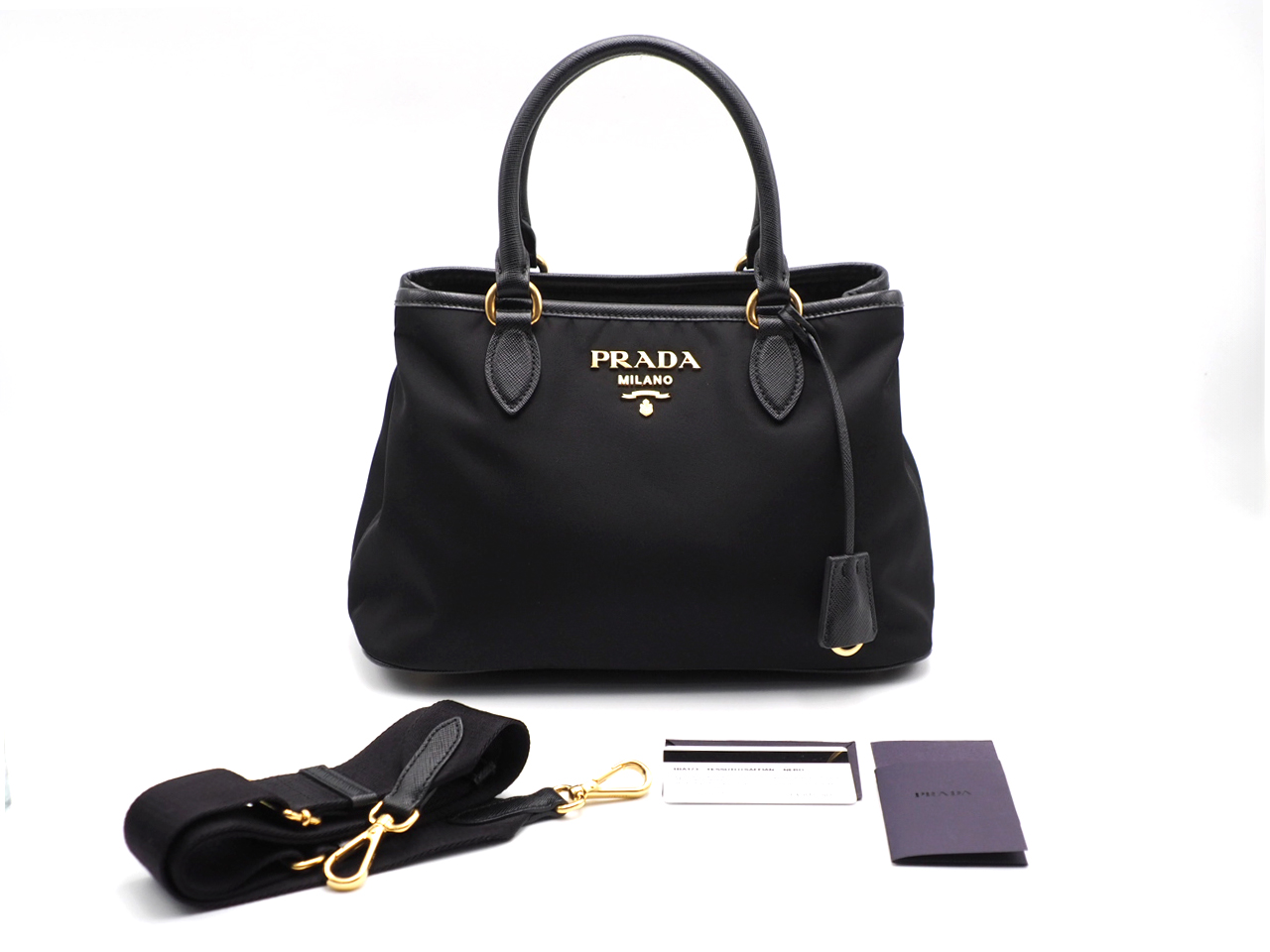 Prada 1BA173 Tessuto/ Saffiano Black Convertible 2-Way Bag