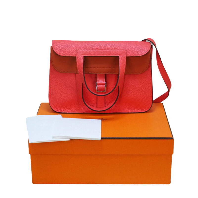 Hermes Mini Halzan 25 U Stamp Clemence Bicolor Rose Texas/ Terre Battue Bag