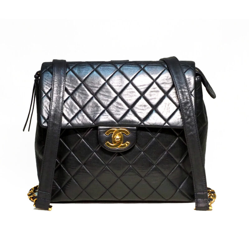 Chanel Vintage Black Lambskin Drawstring Bucket Backpack Gold-Tone Hardware