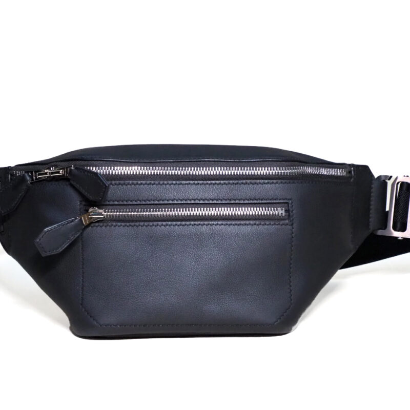 Hermes Dark Grey/ Black Calf Leather CitySlide PM C Stamp Cross Body Belt Bag + DHL Shipping & Insurace