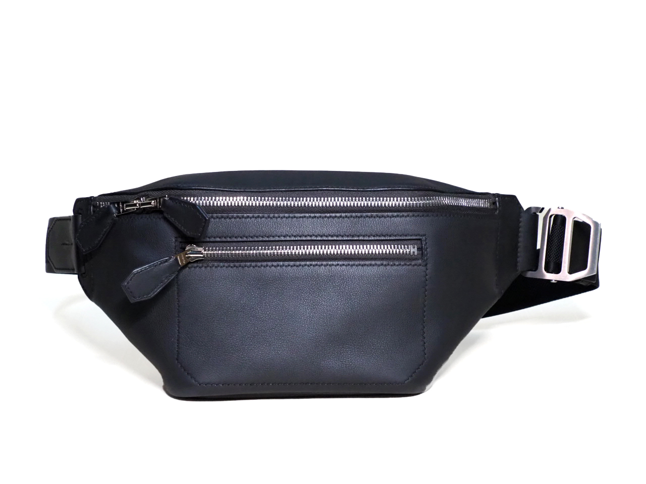 Hermes Dark Grey/ Black Calf Leather CitySlide PM C Stamp Cross Body Belt Bag + DHL Shipping & Insurace