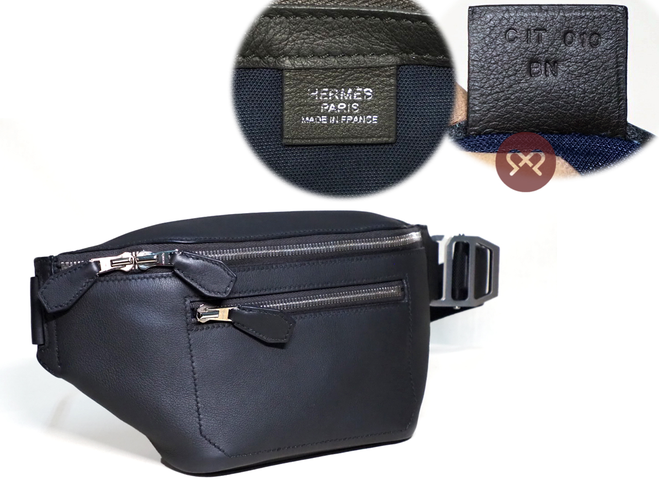 Hermes Dark Grey/ Black Calf Leather CitySlide PM C Stamp Cross Body Belt Bag + DHL Shipping & Insurace - Image 2