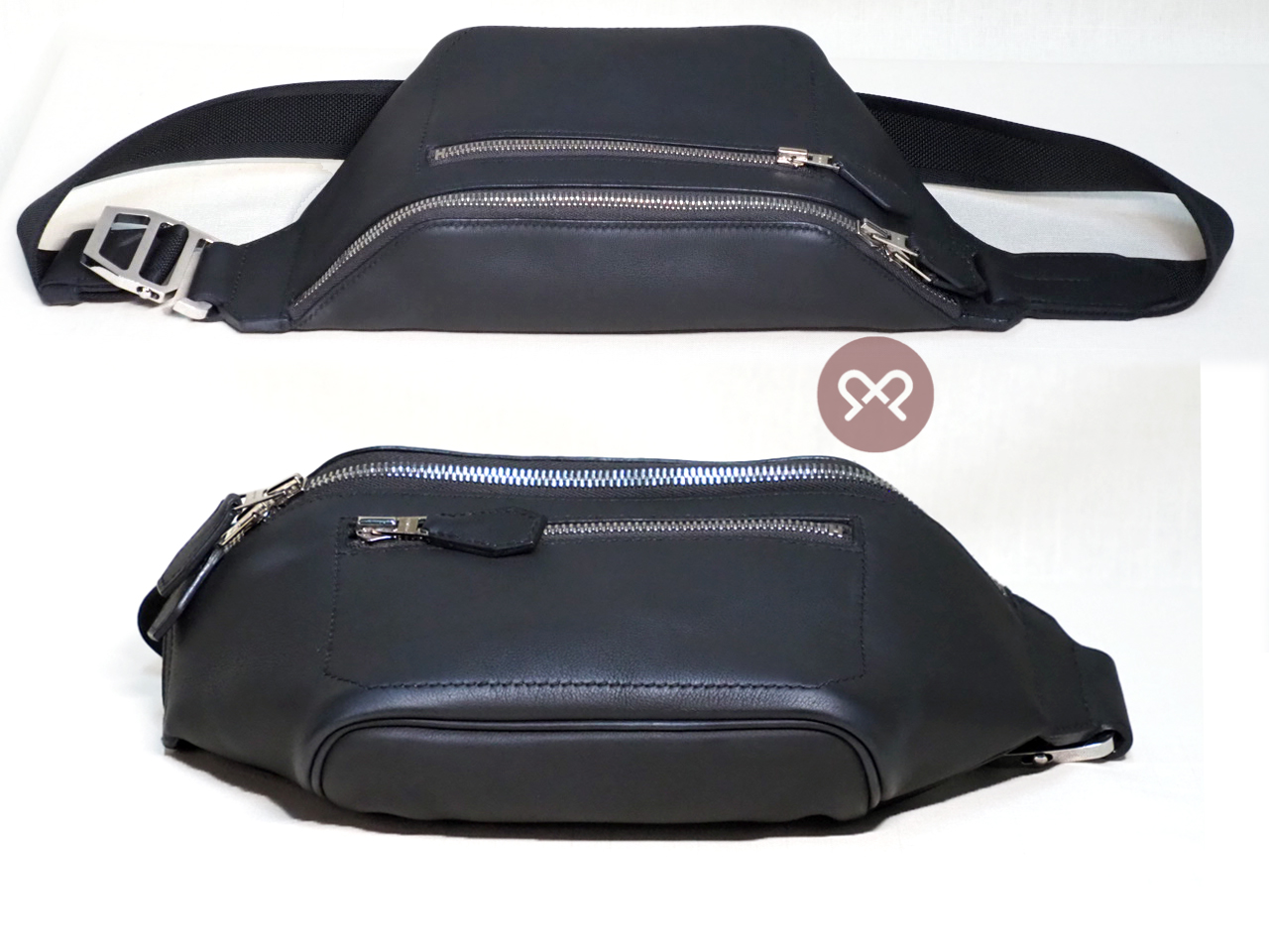 Hermes Dark Grey/ Black Calf Leather CitySlide PM C Stamp Cross Body Belt Bag + DHL Shipping & Insurace - Image 4