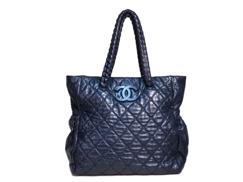 Chanel 12207388 Navy Blue Matelasse Calfskin Coco Mark Hidden Chain Large Tote Bag