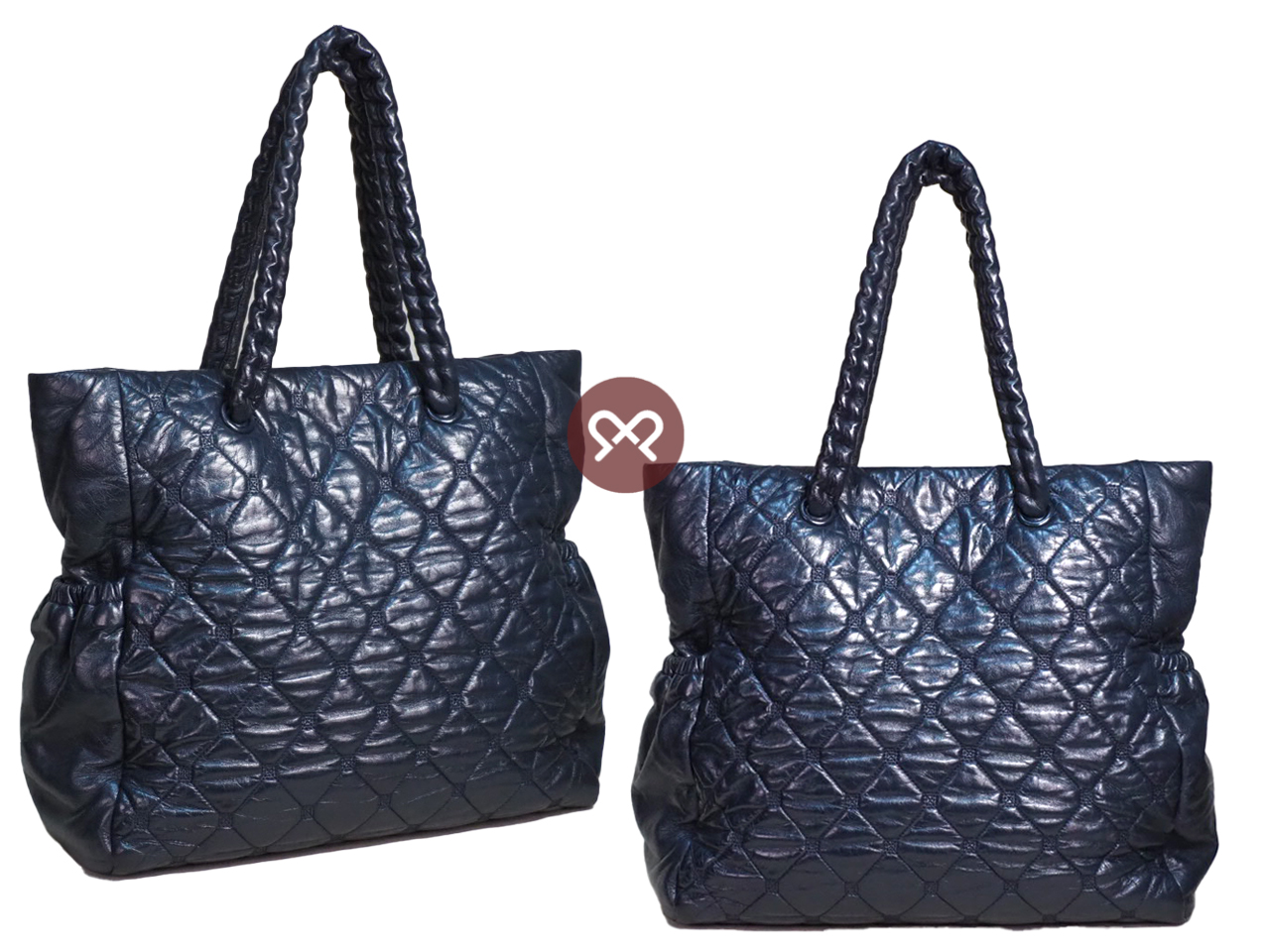 Chanel 12207388 Navy Blue Matelasse Calfskin Coco Mark Hidden Chain Large Tote Bag - Image 3