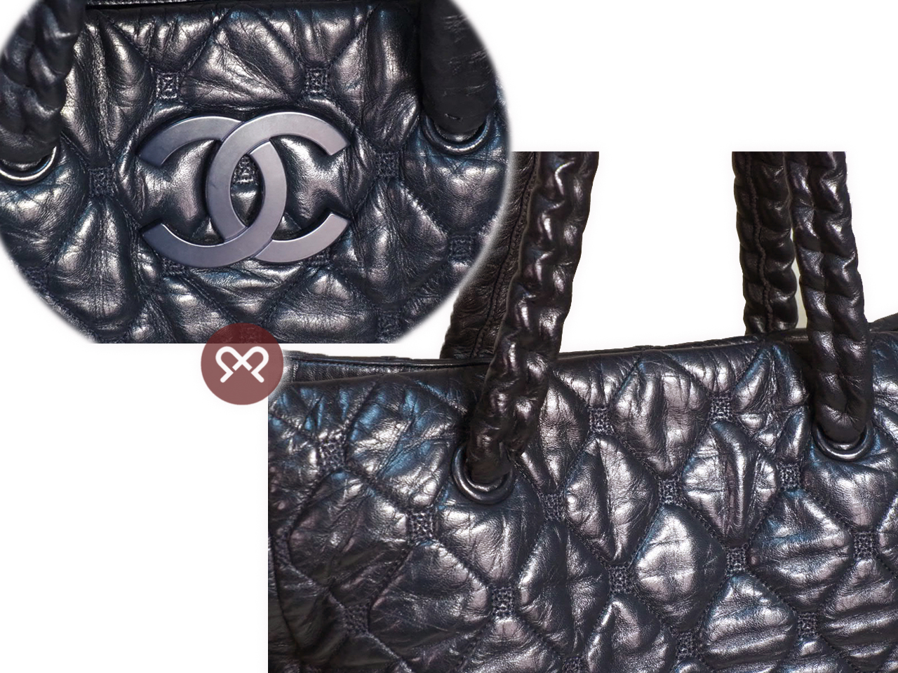 Chanel 12207388 Navy Blue Matelasse Calfskin Coco Mark Hidden Chain Large Tote Bag - Image 5