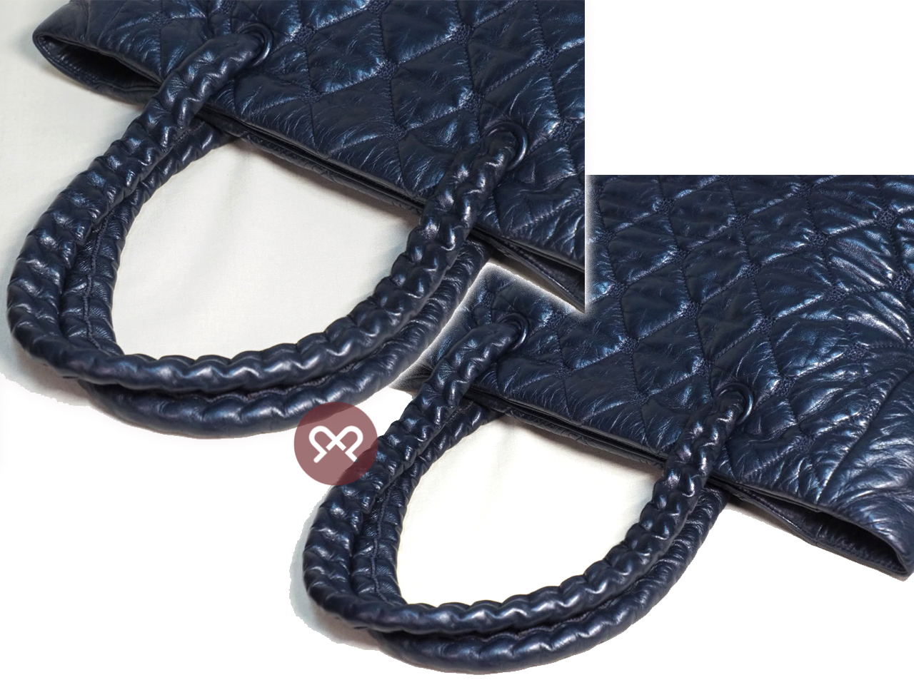 Chanel 12207388 Navy Blue Matelasse Calfskin Coco Mark Hidden Chain Large Tote Bag - Image 6