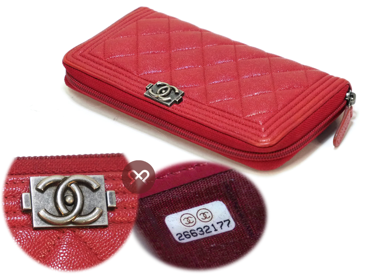 Chanel 26632177 Red Caviar Leather Boy Zip Around Long Wallet Ruthenium Hardware - Image 2