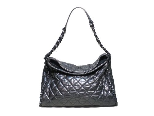 Chanel 14701306 Dark Grey Calfskin Distressed Matelasse Leather Chain Me Hobo Bag