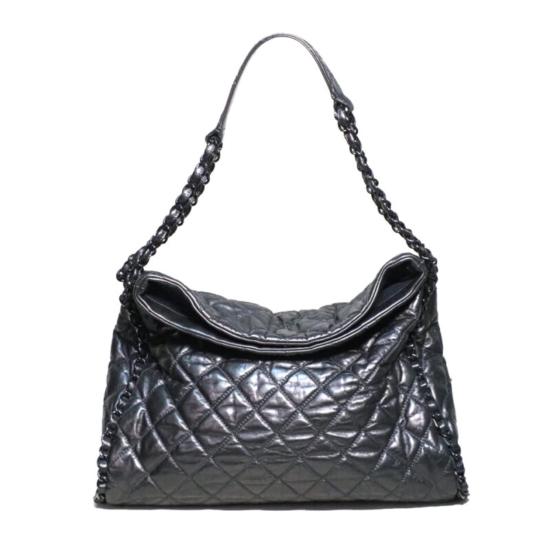 Chanel 14701306 Dark Grey Calfskin Distressed Matelasse Leather Chain Me Hobo Bag