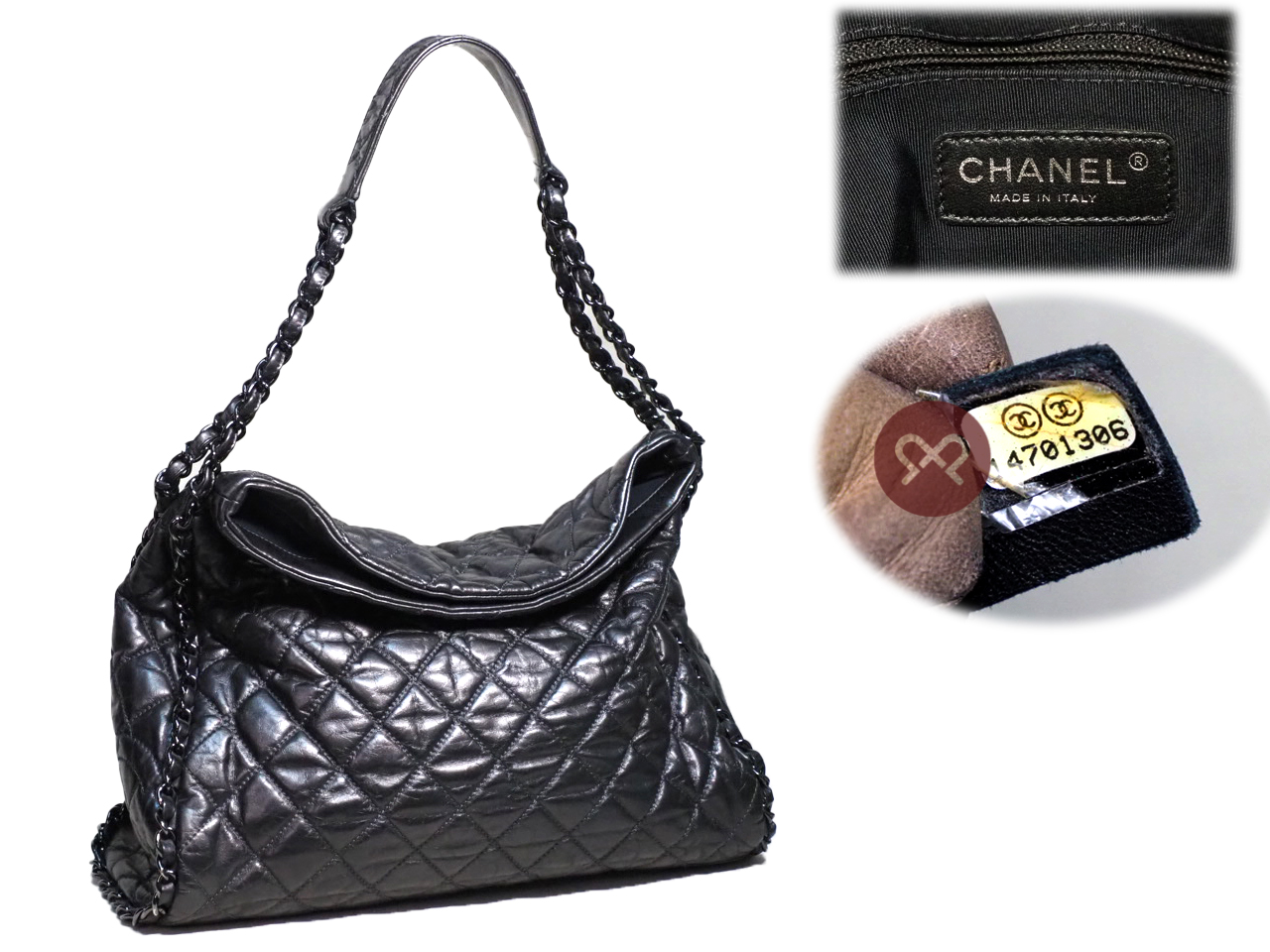Chanel 14701306 Dark Grey Calfskin Distressed Matelasse Leather Chain Me Hobo Bag - Image 2