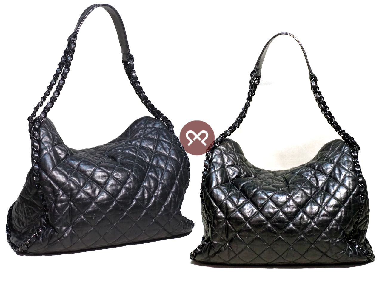 Chanel 14701306 Dark Grey Calfskin Distressed Matelasse Leather Chain Me Hobo Bag - Image 3