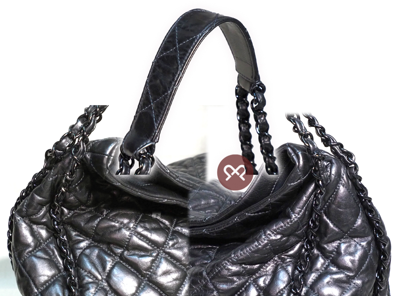 Chanel 14701306 Dark Grey Calfskin Distressed Matelasse Leather Chain Me Hobo Bag - Image 6