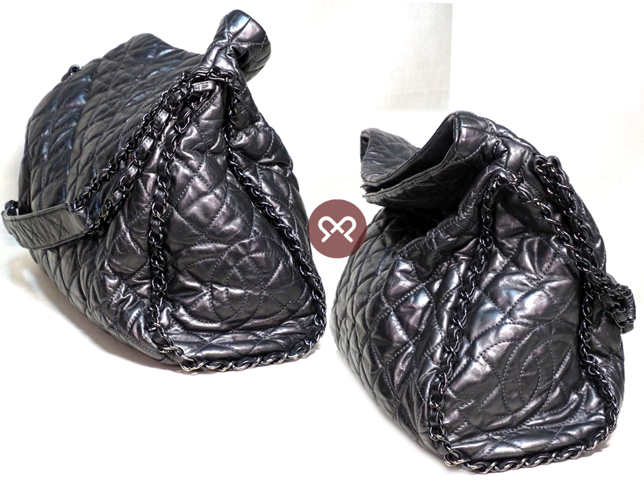 Chanel 14701306 Dark Grey Calfskin Distressed Matelasse Leather Chain Me Hobo Bag - Image 7