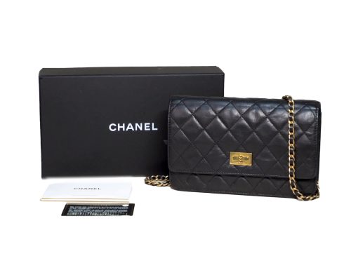 Chanel 19661887 Black Quilted Calfskin Leather 2.55 Reissue Wallet on Chain Gold Hardware