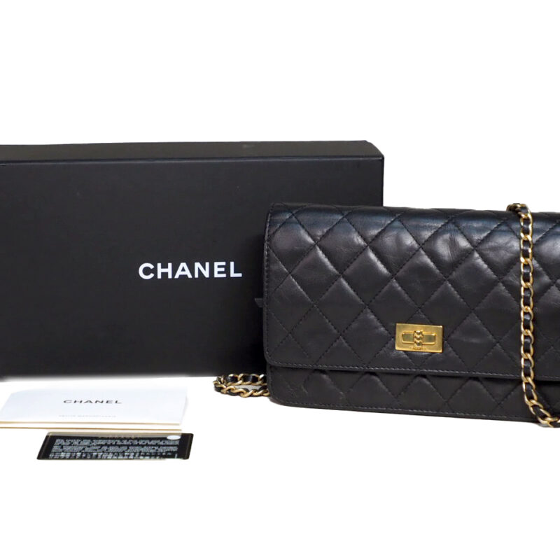 Chanel 19661887 Black Quilted Calfskin Leather 2.55 Reissue Wallet on Chain Gold Hardware