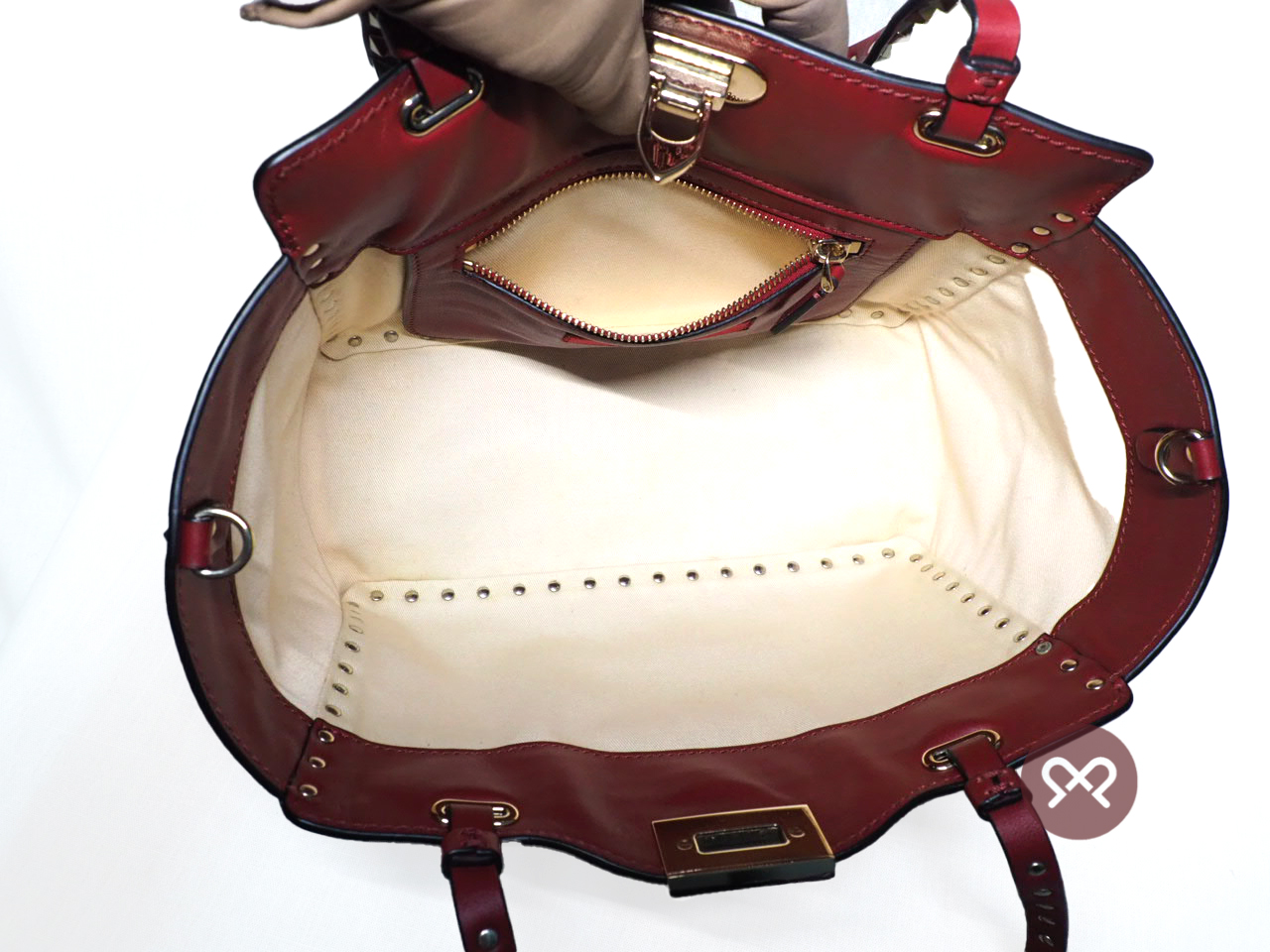 Valentino Maroon/ Red 2 Way Rock Studs Small Trapeze Shoulder Bag - Image 9