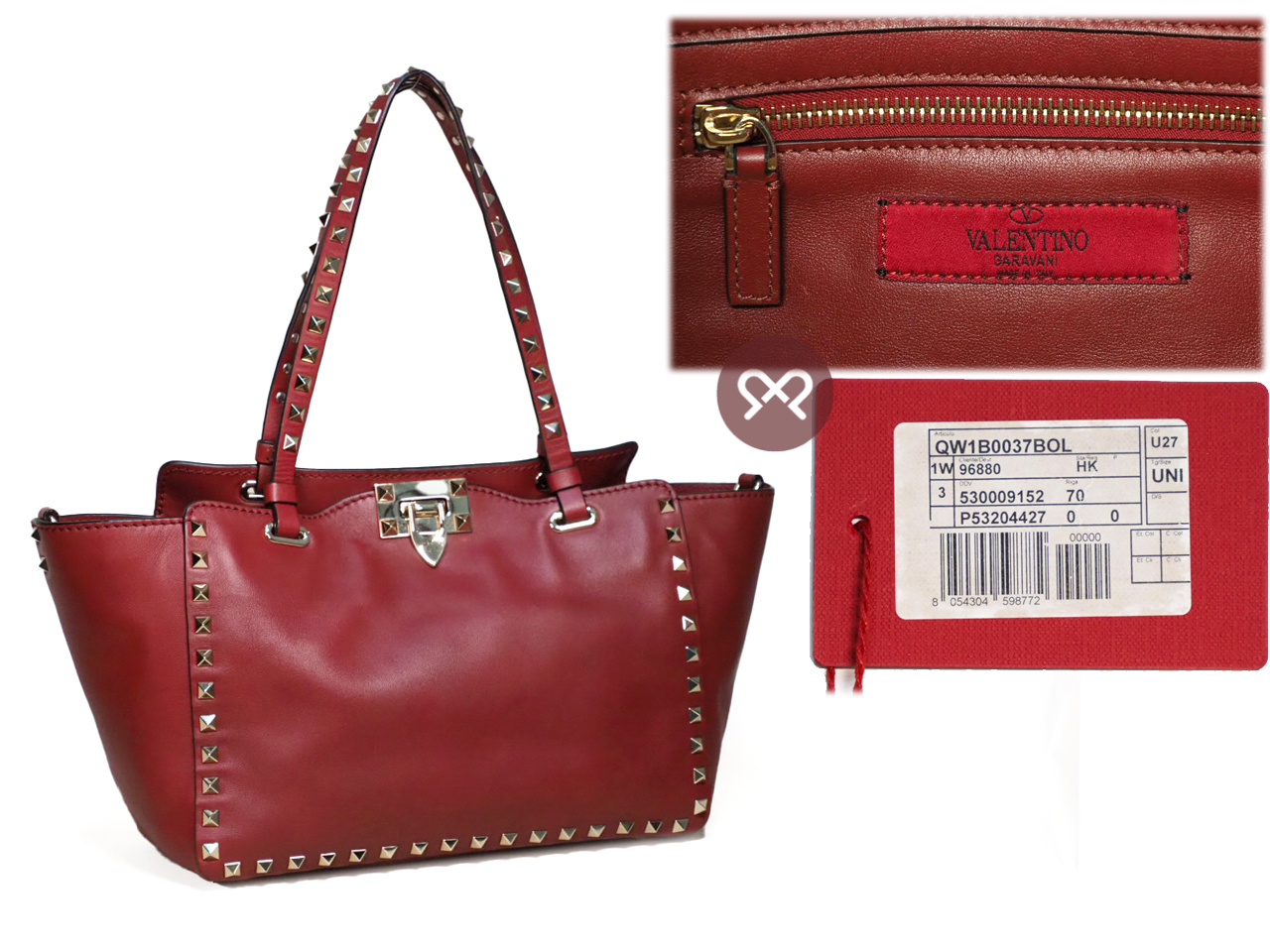 Valentino Maroon/ Red 2 Way Rock Studs Small Trapeze Shoulder Bag - Image 2