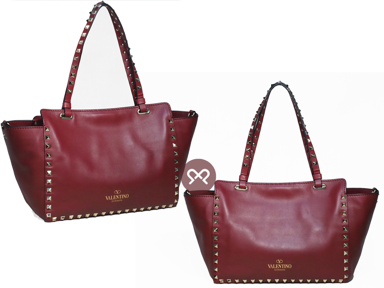Valentino Maroon/ Red 2 Way Rock Studs Small Trapeze Shoulder Bag - Image 3