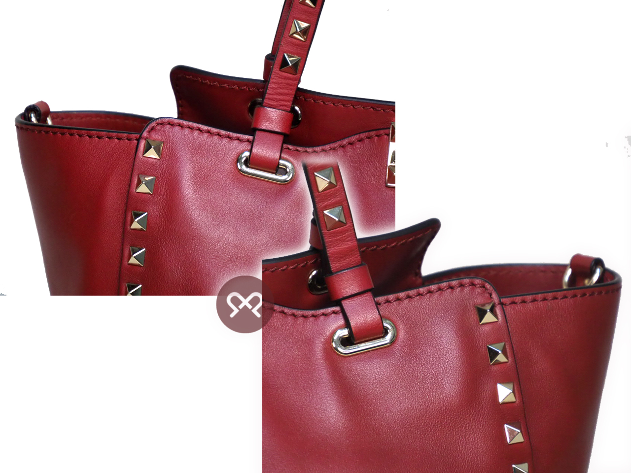 Valentino Maroon/ Red 2 Way Rock Studs Small Trapeze Shoulder Bag - Image 5