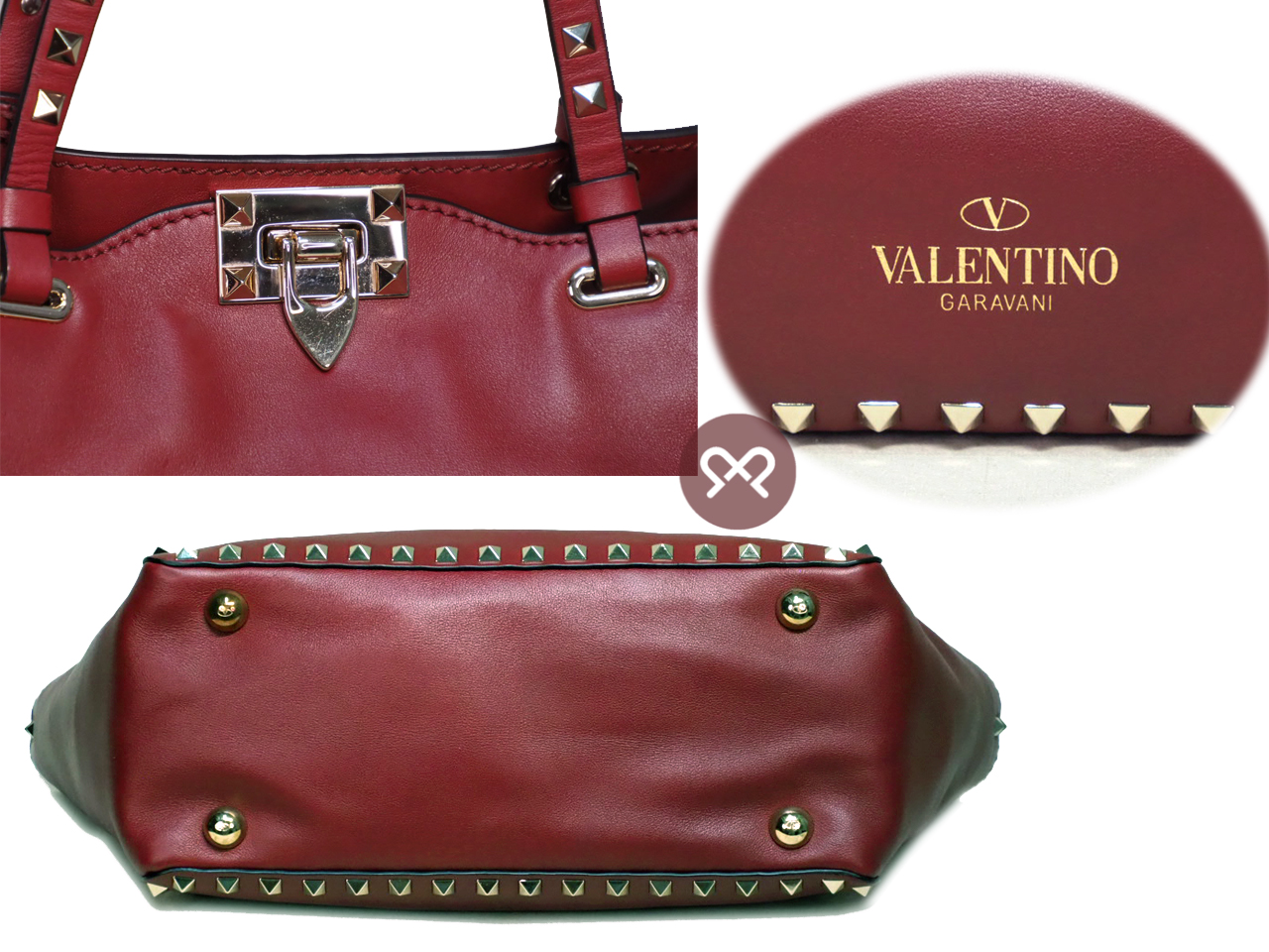 Valentino Maroon/ Red 2 Way Rock Studs Small Trapeze Shoulder Bag - Image 4