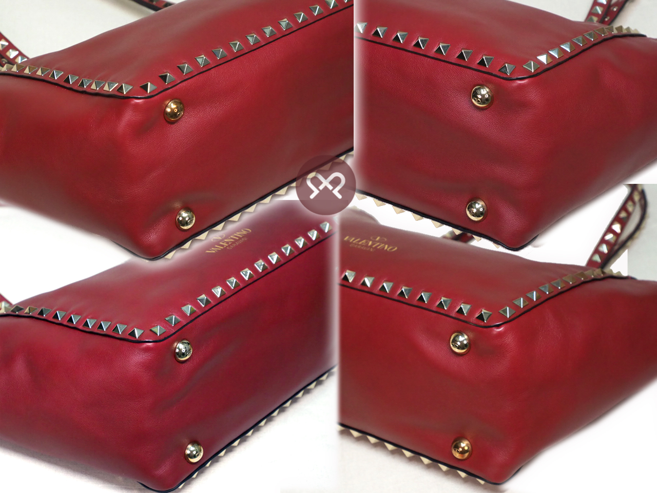 Valentino Maroon/ Red 2 Way Rock Studs Small Trapeze Shoulder Bag - Image 8