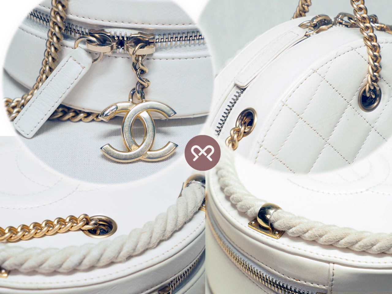 Chanel 27138636 Beige/ Off White Rope Chain En Vogue Round Bag Gold Hardware - Image 8