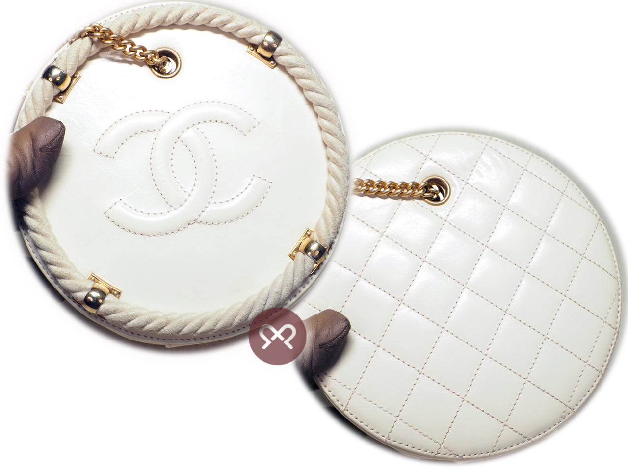 Chanel 27138636 Beige/ Off White Rope Chain En Vogue Round Bag Gold Hardware - Image 9
