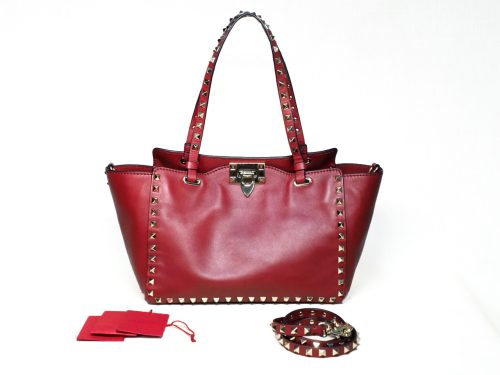 Valentino Maroon/ Red 2 Way Rock Studs Small Trapeze Shoulder Bag