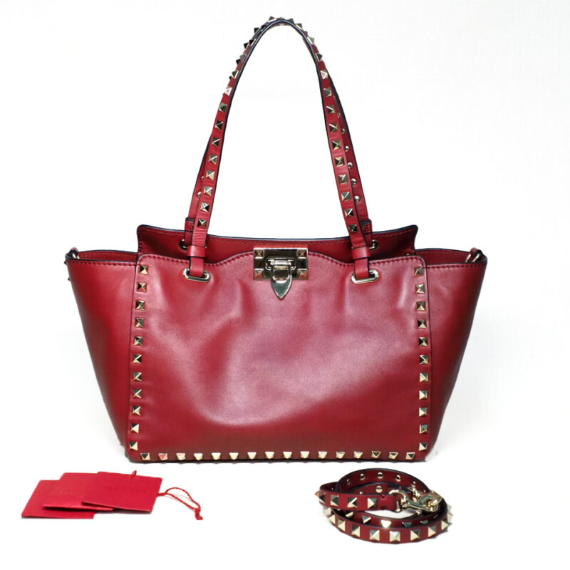 Valentino Maroon/ Red 2 Way Rock Studs Small Trapeze Shoulder Bag