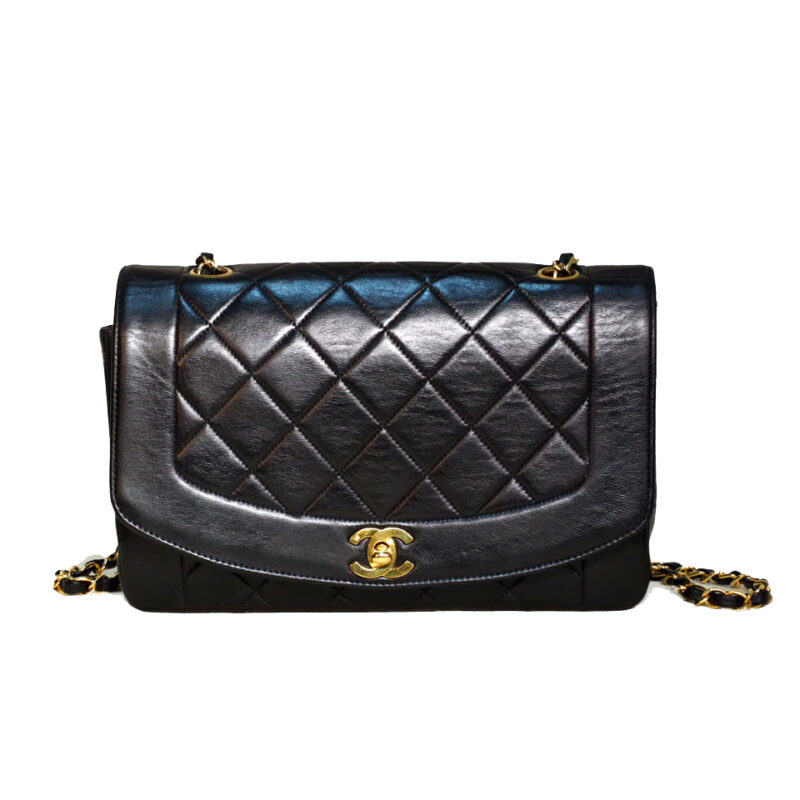 Chanel 3714209 Vintage 25cm Black Quilted Lambskin Diana Flap Bag Gold Hardware