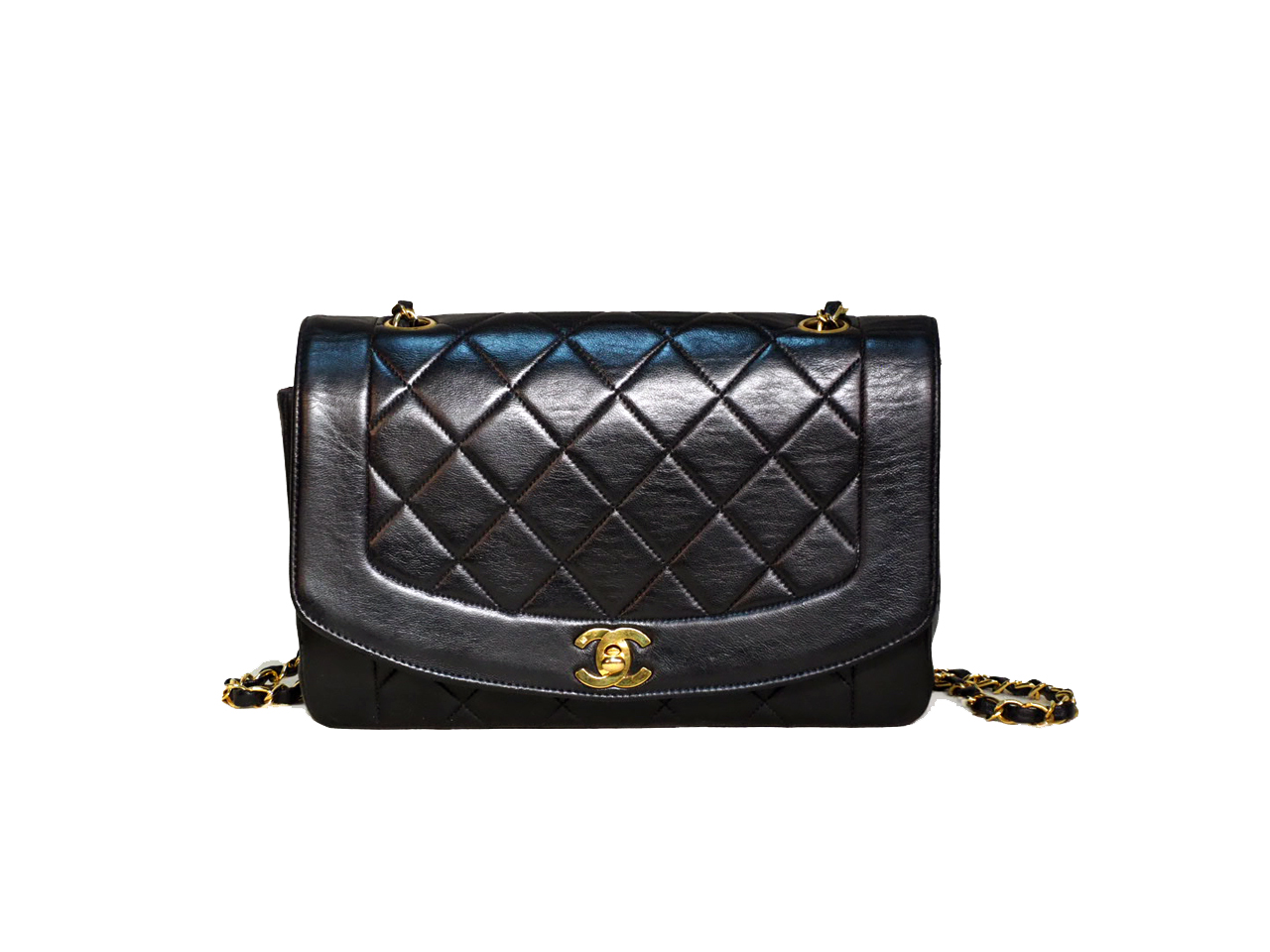 Chanel 3714209 Vintage 25cm Black Quilted Lambskin Diana Flap Bag Gold Hardware