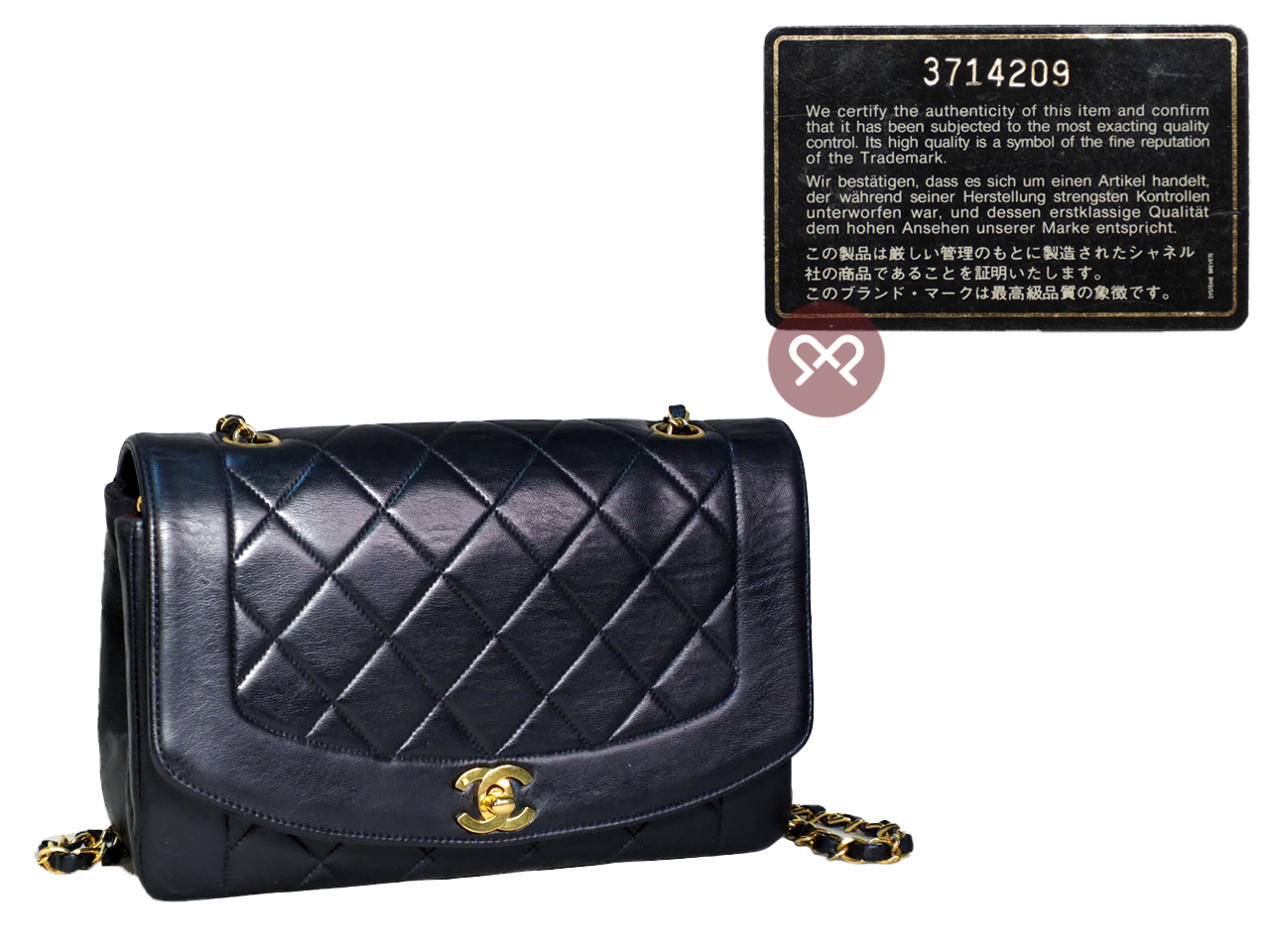 Chanel 3714209 Vintage 25cm Black Quilted Lambskin Diana Flap Bag Gold Hardware - Image 2