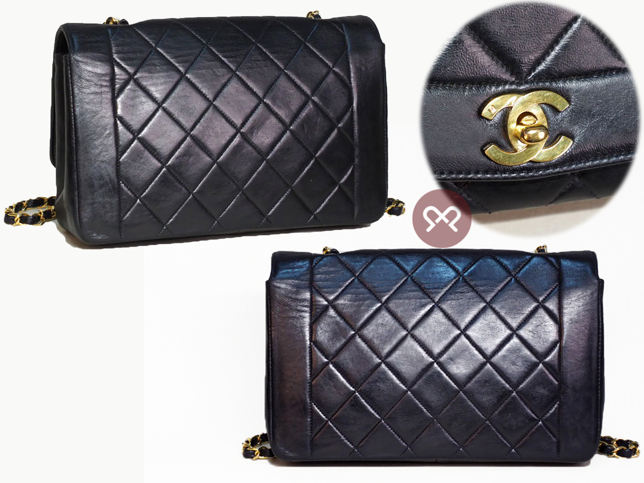 Chanel 3714209 Vintage 25cm Black Quilted Lambskin Diana Flap Bag Gold Hardware - Image 3