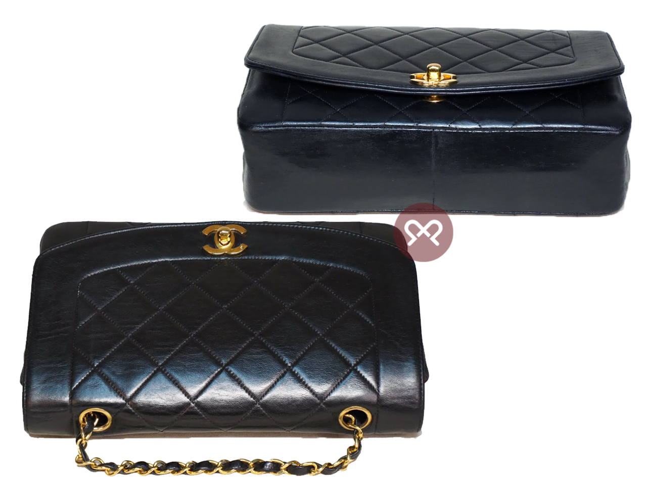 Chanel 3714209 Vintage 25cm Black Quilted Lambskin Diana Flap Bag Gold Hardware - Image 4