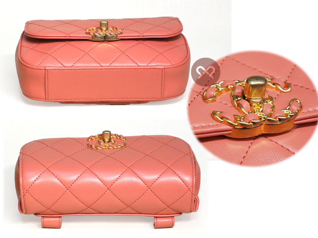 ALMOST NEW ! Chanel 28496790 Coral Pink Quilted Calfskin Chain Infinity Waist Belt Bag - Image 3