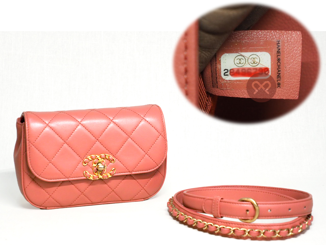 ALMOST NEW ! Chanel 28496790 Coral Pink Quilted Calfskin Chain Infinity Waist Belt Bag - Image 2