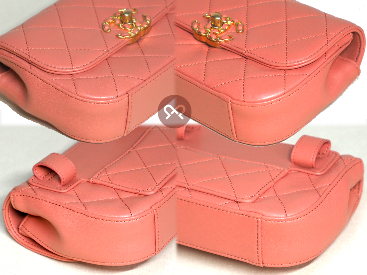 ALMOST NEW ! Chanel 28496790 Coral Pink Quilted Calfskin Chain Infinity Waist Belt Bag - Image 8