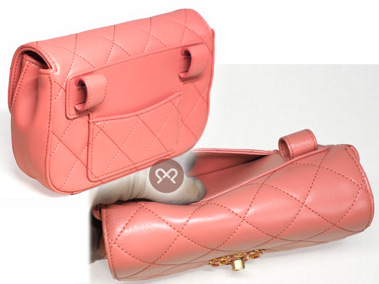 ALMOST NEW ! Chanel 28496790 Coral Pink Quilted Calfskin Chain Infinity Waist Belt Bag - Image 5