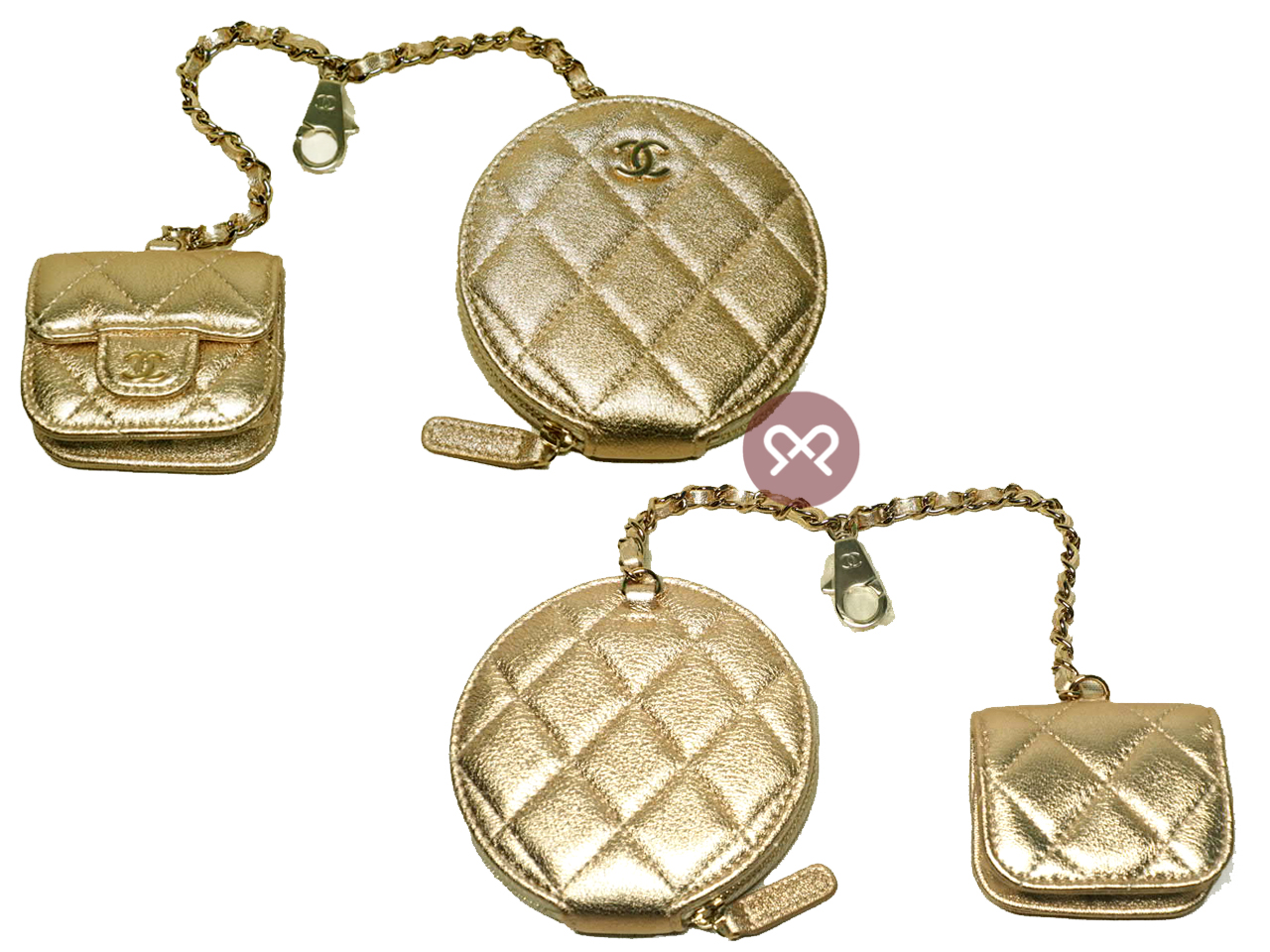 BRAND NEW ! Chanel 2024 VIP Metallic Gold Quilted Novelty Round Coin Pouch & AirPods Case - Image 3