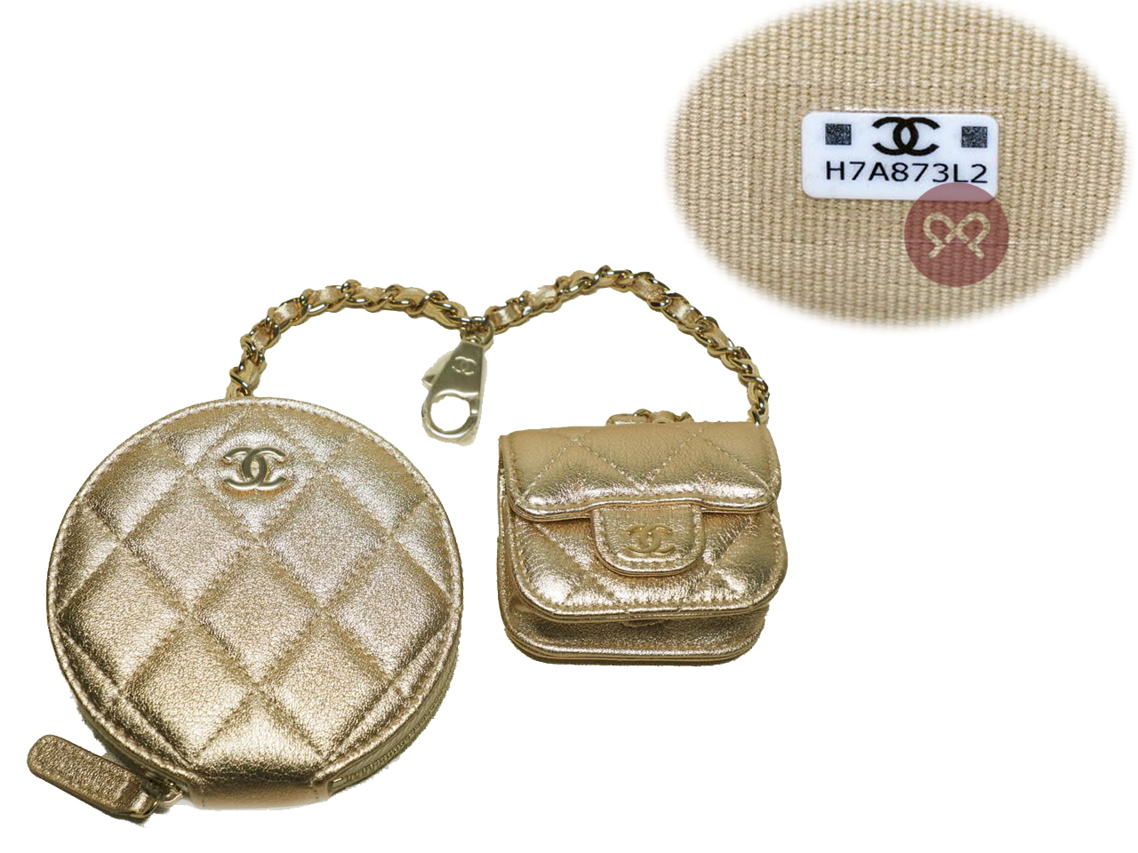 BRAND NEW ! Chanel 2024 VIP Metallic Gold Quilted Novelty Round Coin Pouch & AirPods Case - Image 2