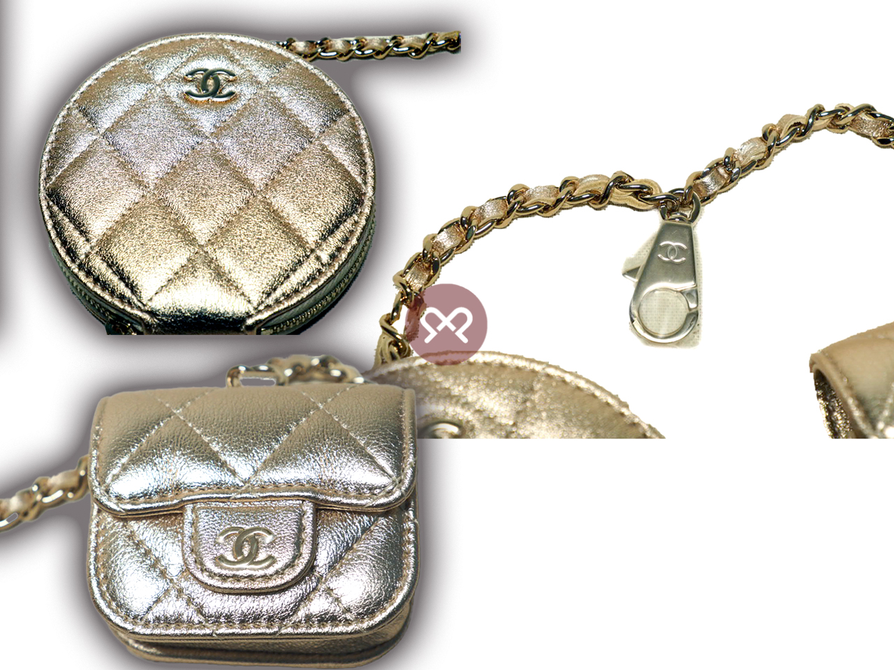 BRAND NEW ! Chanel 2024 VIP Metallic Gold Quilted Novelty Round Coin Pouch & AirPods Case - Image 4