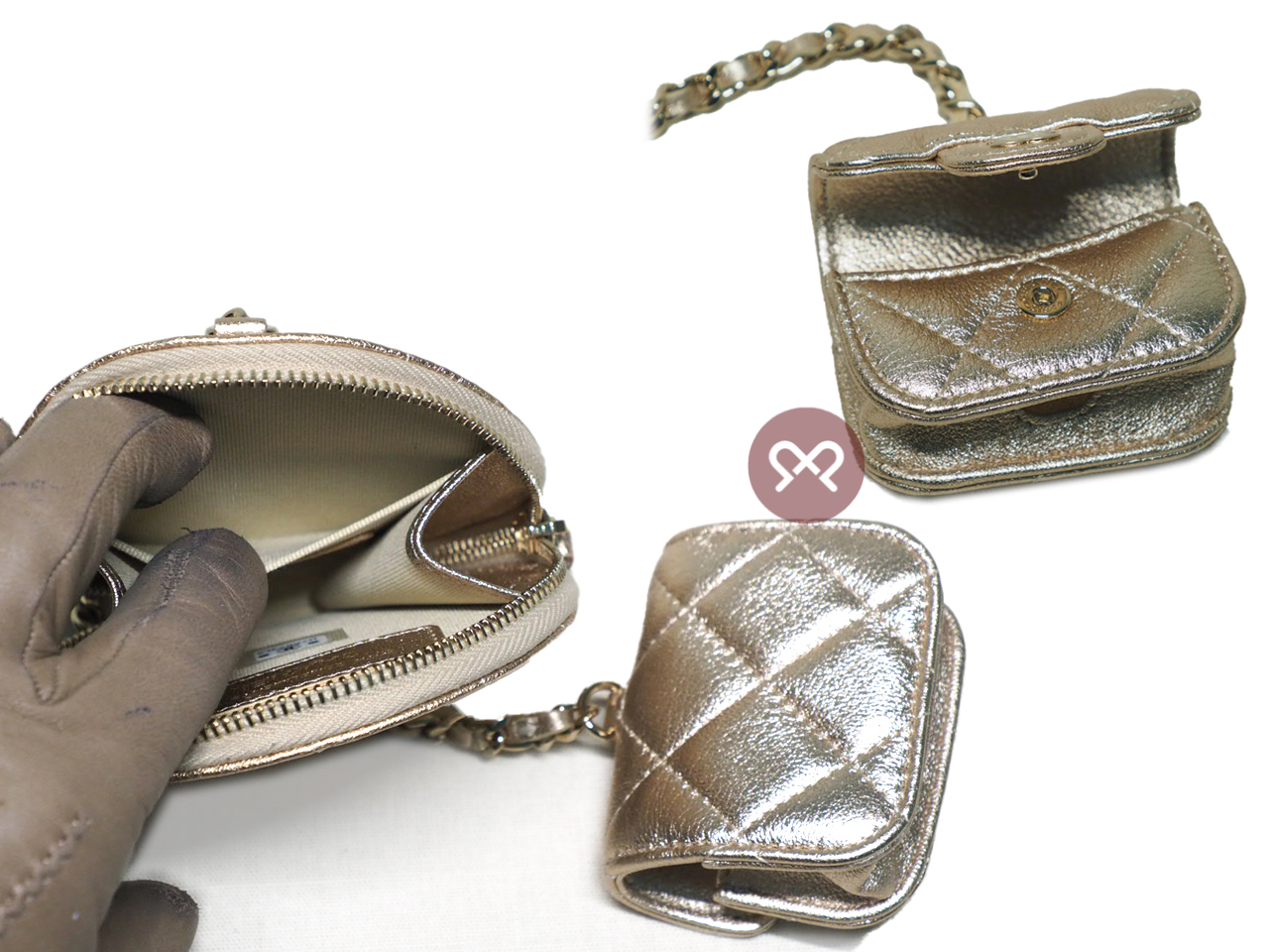 BRAND NEW ! Chanel 2024 VIP Metallic Gold Quilted Novelty Round Coin Pouch & AirPods Case - Image 6