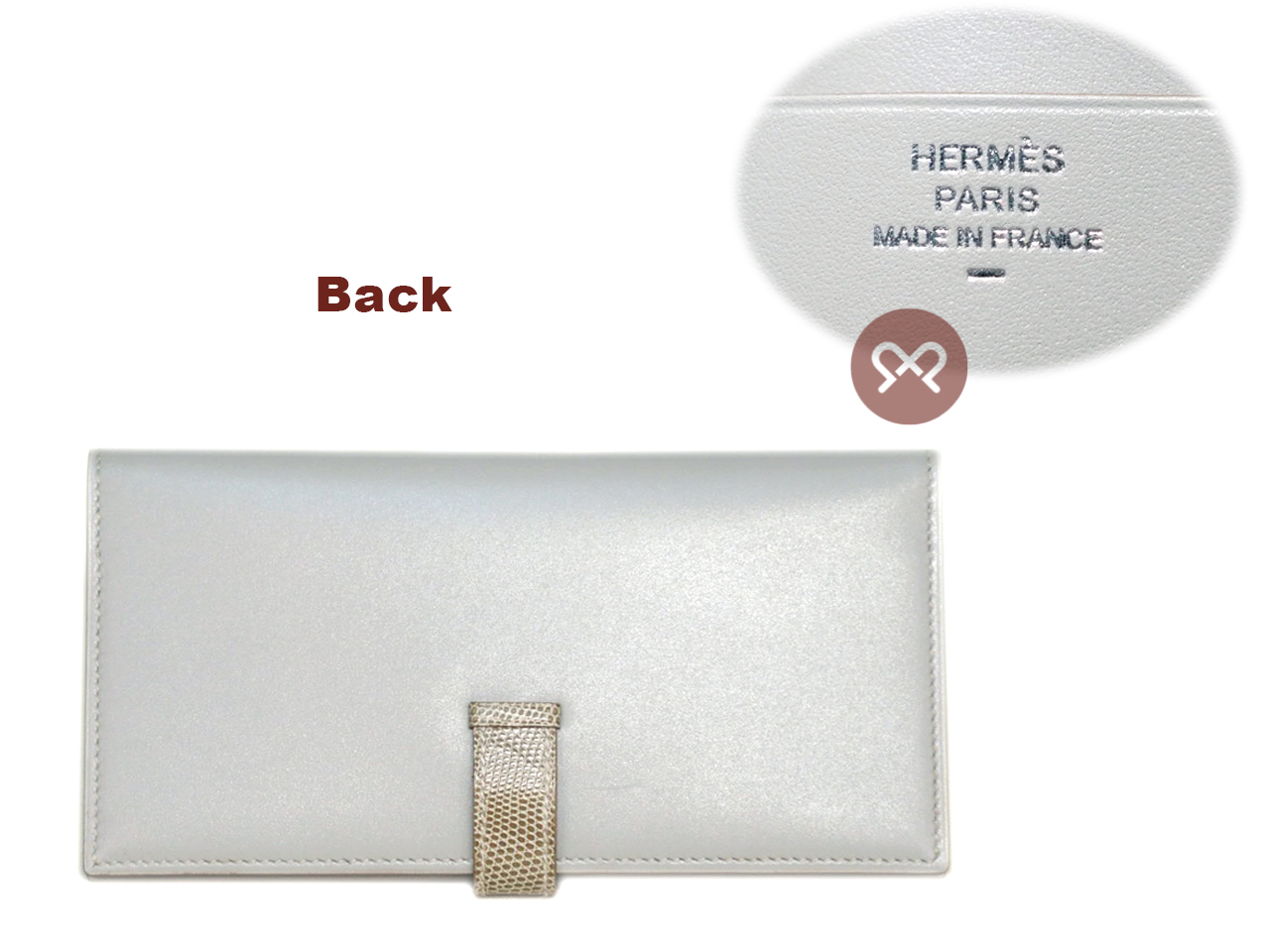 BRAND NEW ! Hermes Grey / Taupe Lizard Bearn Wallet X Stamp Palladium Hardware - Image 3